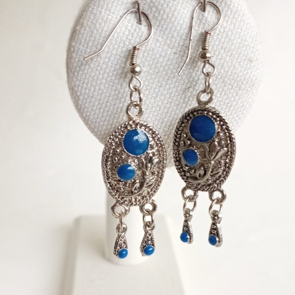 Elegant Silver and Blue Dangle Earrings